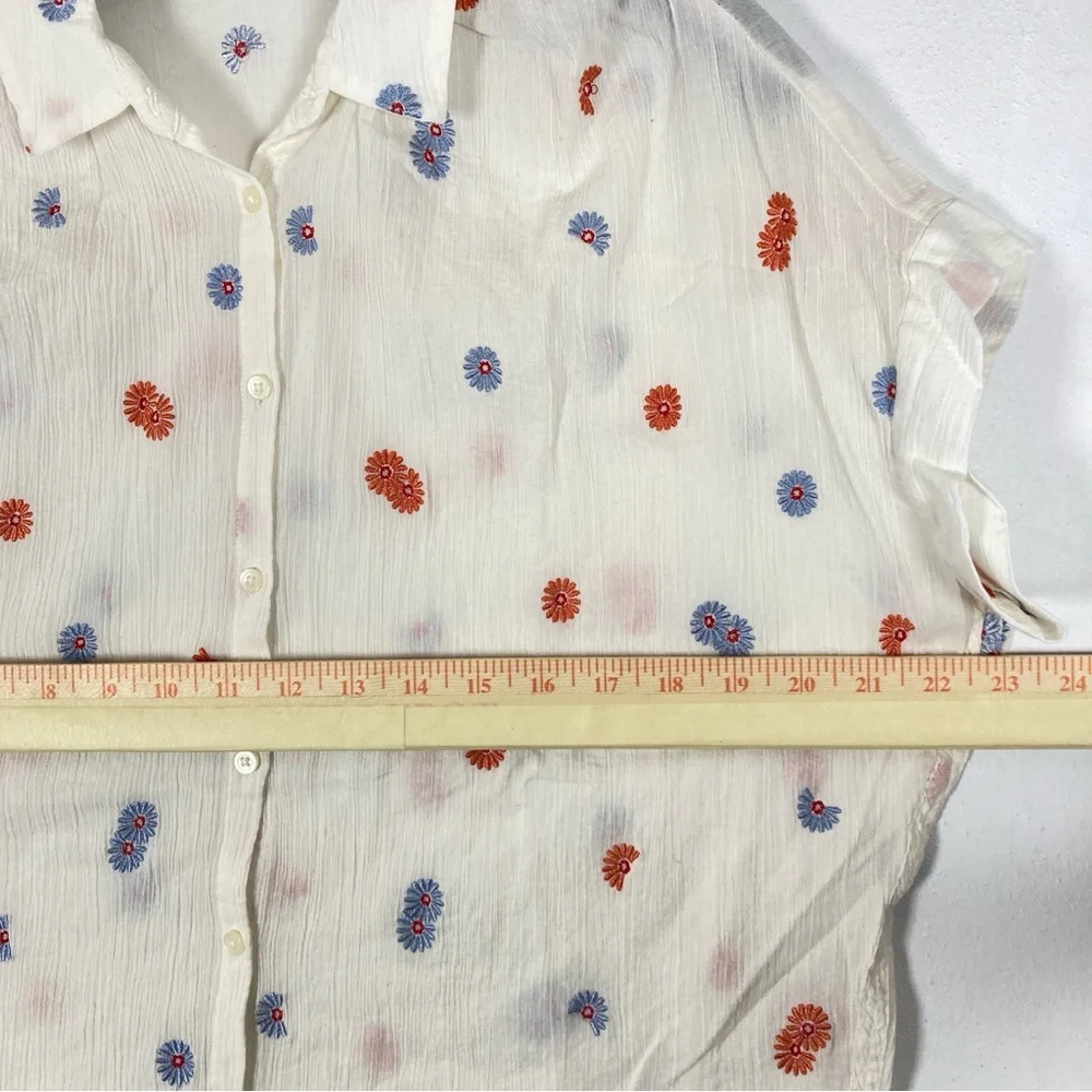 Madewell Shirt Daysi Women’s White XS Button Front Embroidered Floral Cotton - Picture 11 of 14